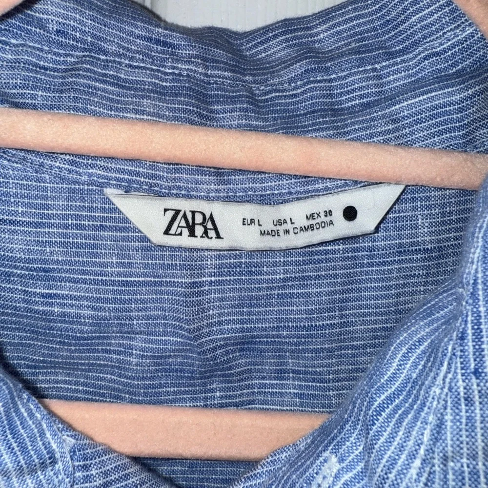 ZARA Oversized Button-Up Shirt - Blue/White Striped - 100% Linen - Size L - Picture 5 of 9
